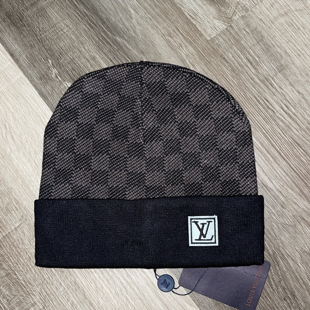 Louis Vuitton Black and Gray Checkered Beanie